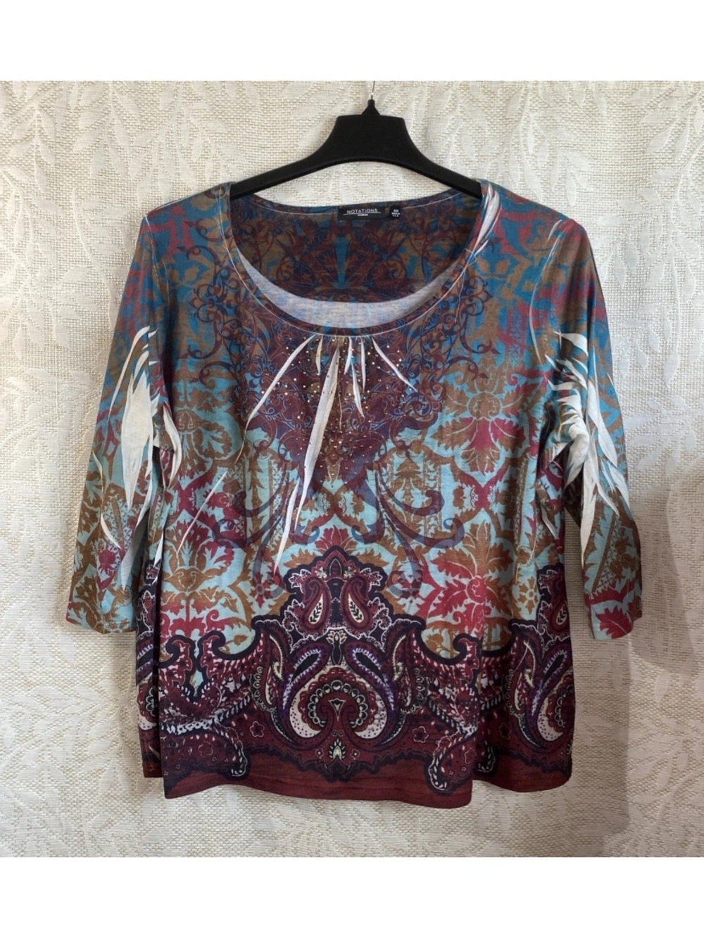 Notations Multicolor Paisley Scoop Neck Long Sleeve Top